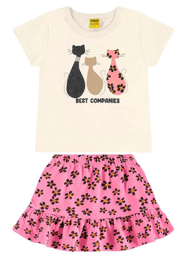 Rovi Kids - Conjunto Blusa com Saia Infantil Bege