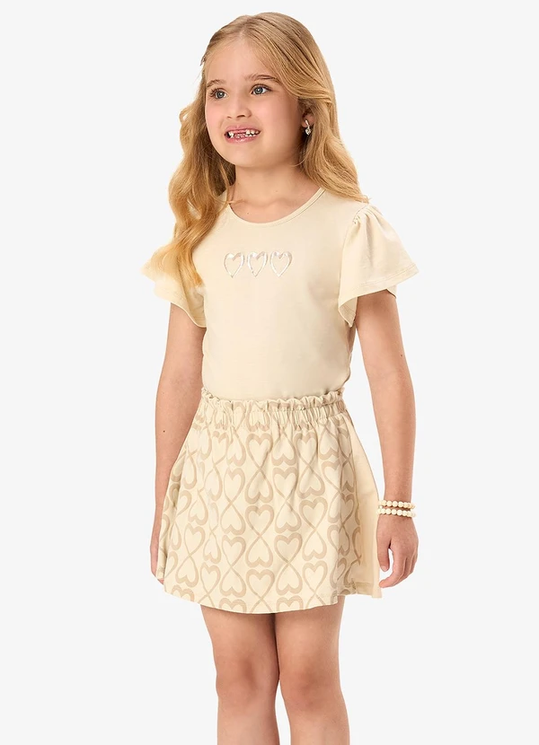 Rovi Kids - Conjunto Blusa com Saia Infantil Bege