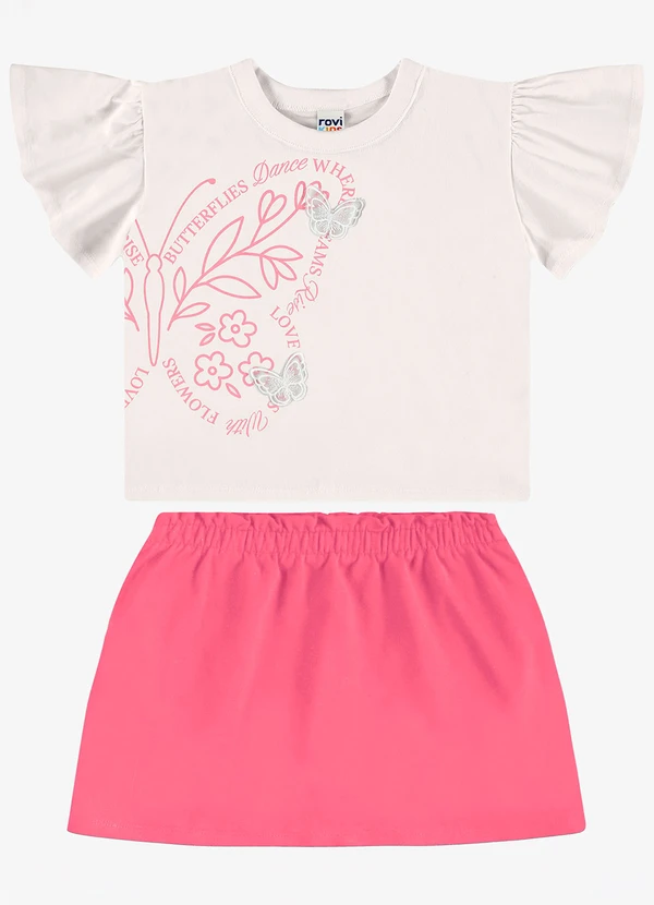 Rovi Kids - Conjunto Blusa com Saia Infantil Bege