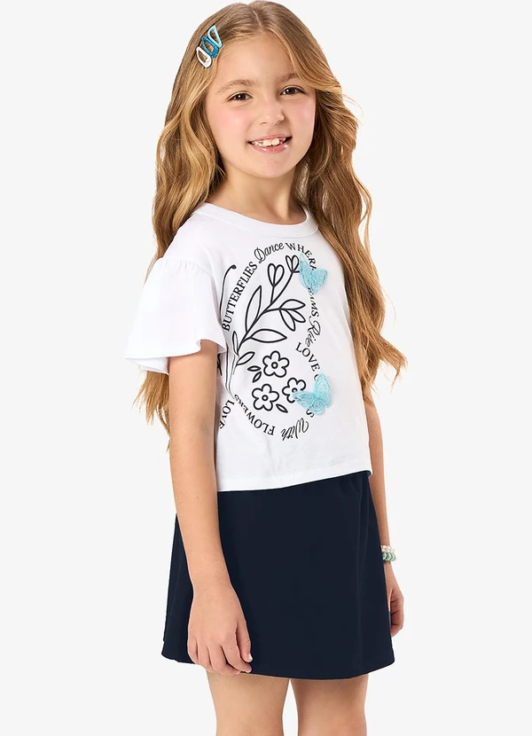 Rovi Kids - Conjunto Blusa com Saia Infantil Branco