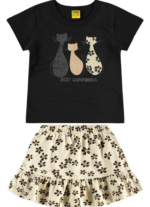 Rovi Kids - Conjunto Blusa com Saia Infantil Preto