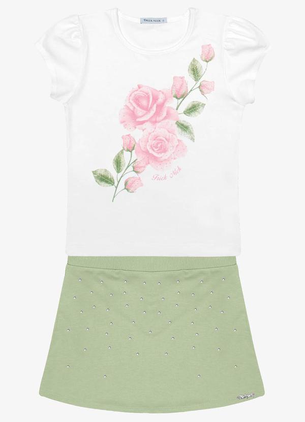 Trick Nick - Conjunto Blusa com Short Saia Moletinho Branco