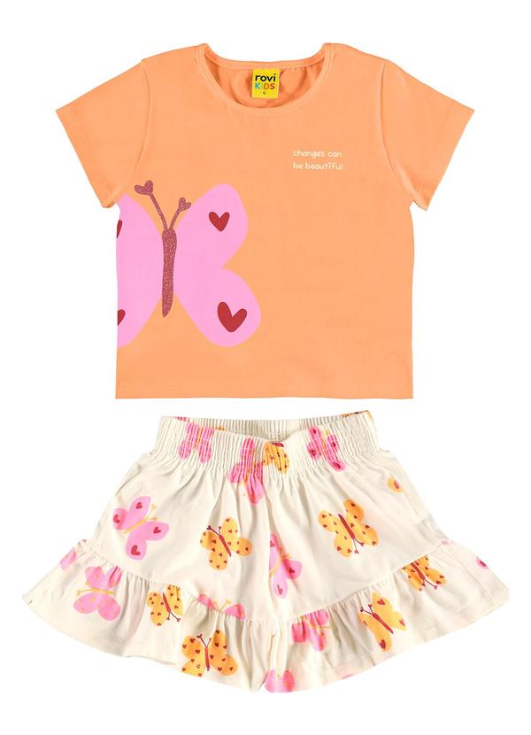 Rovi Kids - Conjunto Blusa com Shorts em Cotton Leve Laranja