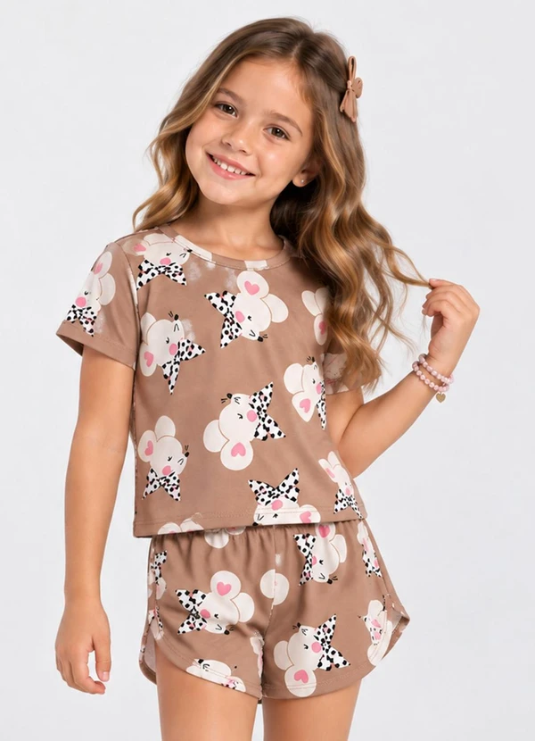 Select - Conjunto Blusa com Shorts em Moletinho Marrom