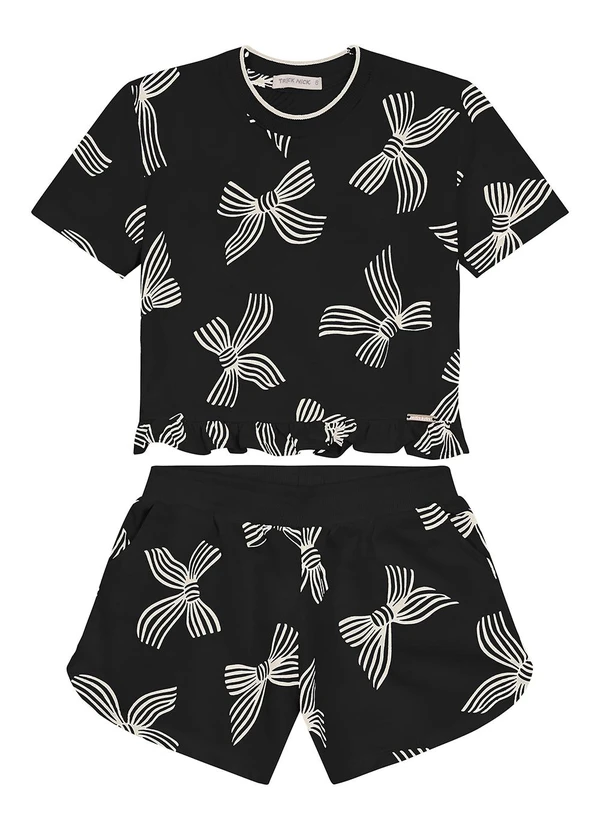 Trick Nick - Conjunto Blusa com Shorts em Moletinho Preto