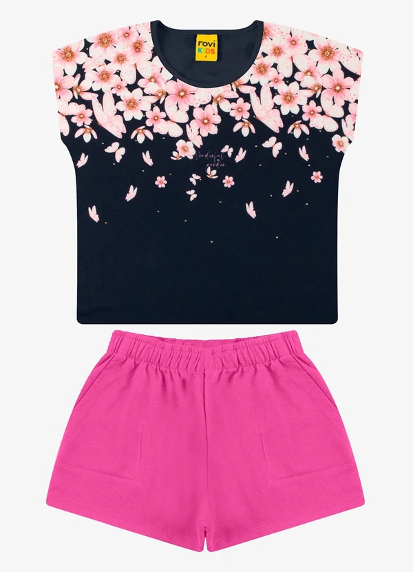 Rovi Kids - Conjunto Blusa com Shorts Feminino Azul