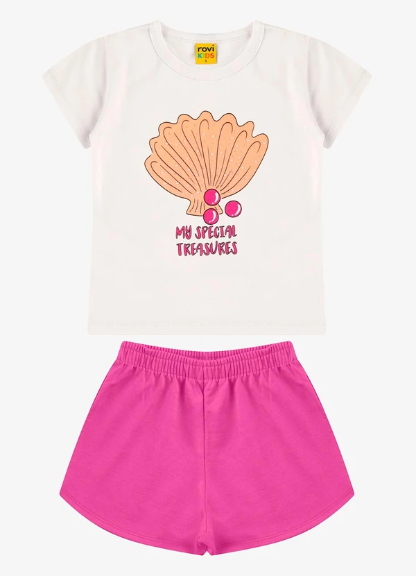 Rovi Kids - Conjunto Blusa com Shorts Feminino Bege