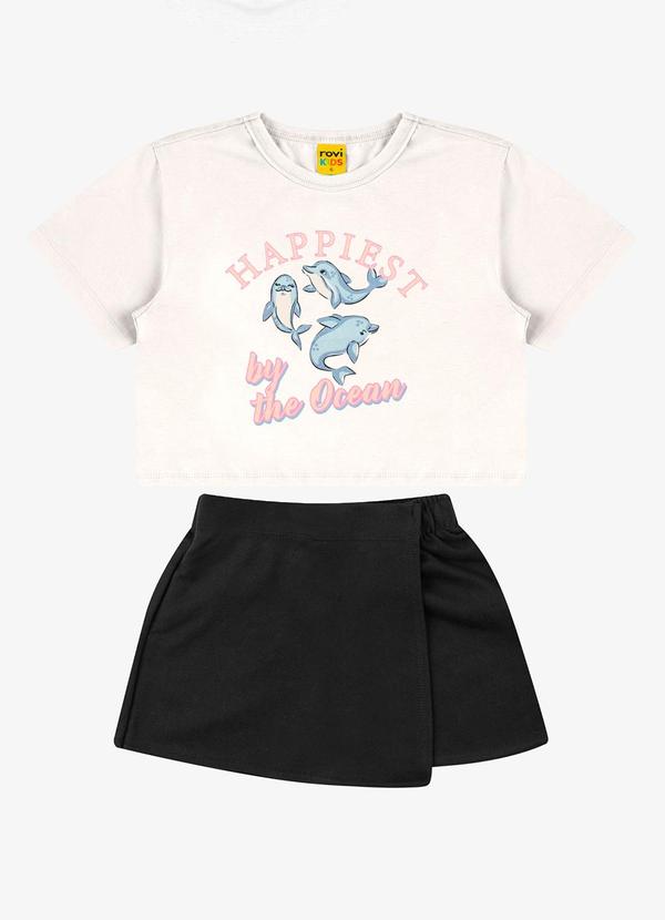 Rovi Kids - Conjunto Blusa com Shorts Feminino Bege