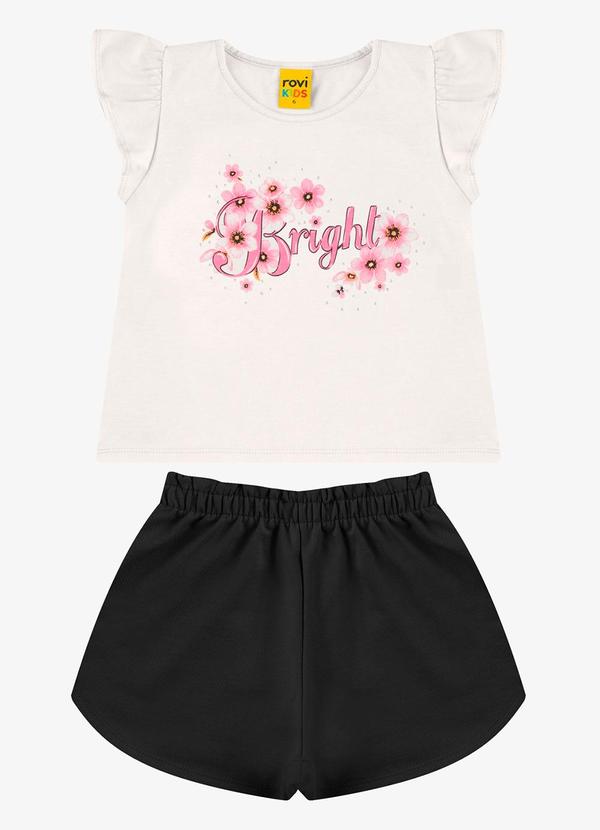 Rovi Kids - Conjunto Blusa com Shorts Feminino Bege