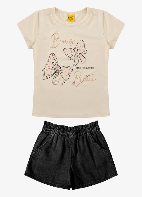 Rovi Kids - Conjunto Blusa com Shorts Feminino Bege