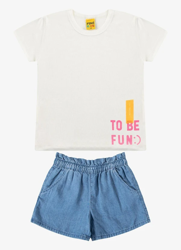 Rovi Kids - Conjunto Blusa com Shorts Feminino Bege