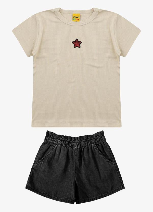 Rovi Kids - Conjunto Blusa com Shorts Feminino Bege