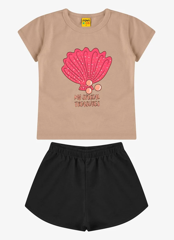 Rovi Kids - Conjunto Blusa com Shorts Feminino Marrom