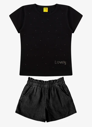 Rovi Kids - Conjunto Blusa com Shorts Feminino Preto - ROVI KIDS