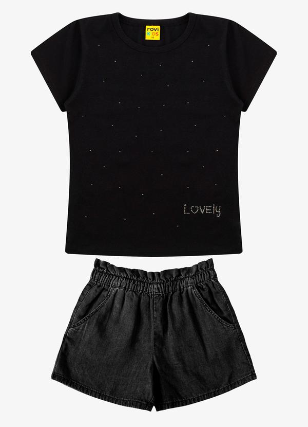 Rovi Kids - Conjunto Blusa com Shorts Feminino Preto