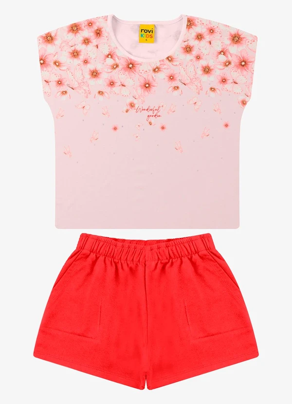 Rovi Kids - Conjunto Blusa com Shorts Feminino Rosa