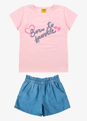 Rovi Kids - Conjunto Blusa com Shorts Feminino Rosa - ROVI KIDS