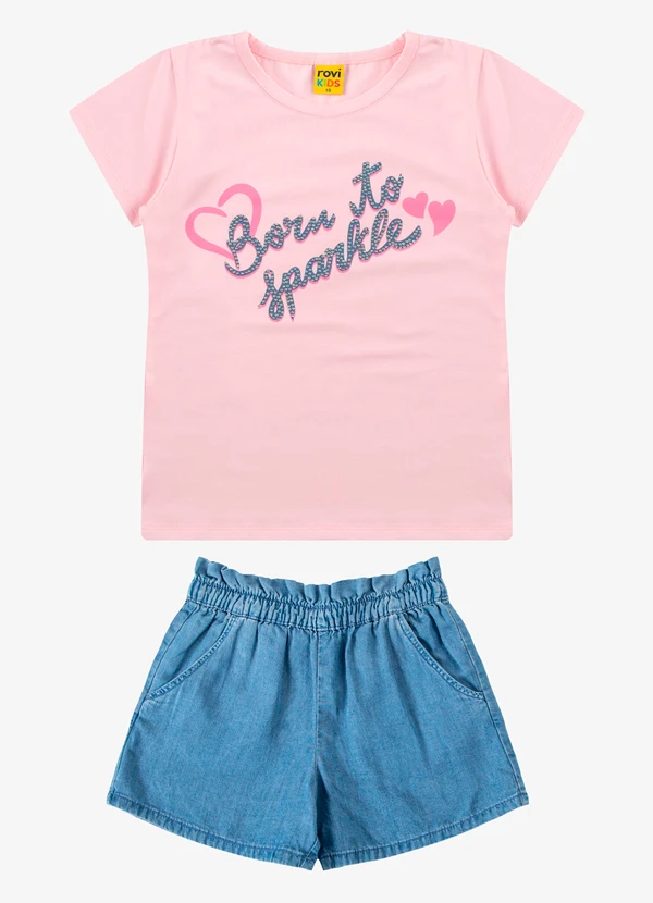 Rovi Kids - Conjunto Blusa com Shorts Feminino Rosa