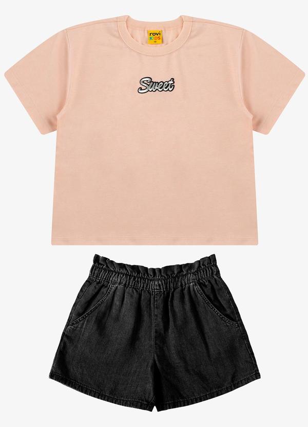 Rovi Kids - Conjunto Blusa com Shorts Feminino Rosa