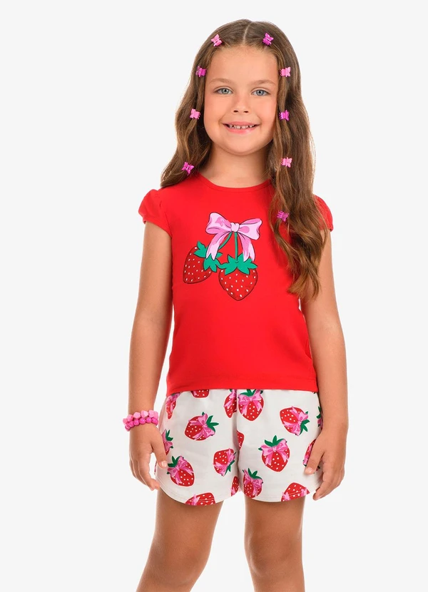 Rovi Kids - Conjunto Blusa com Shorts Feminino Vermelho