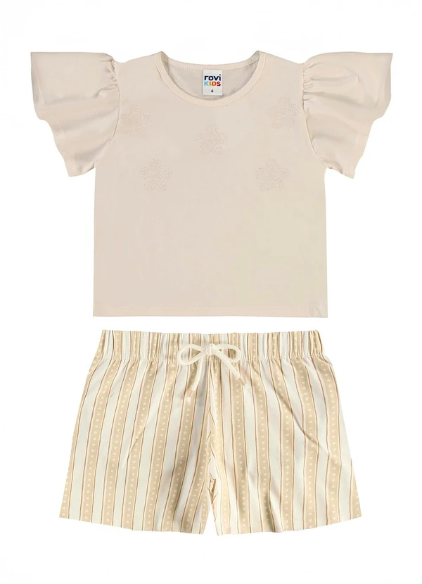 Rovi Kids - Conjunto Blusa com Shorts Infantil Bege