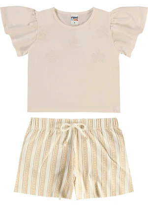 Rovi Kids - Conjunto Blusa com Shorts Infantil Bege - ROVI KIDS