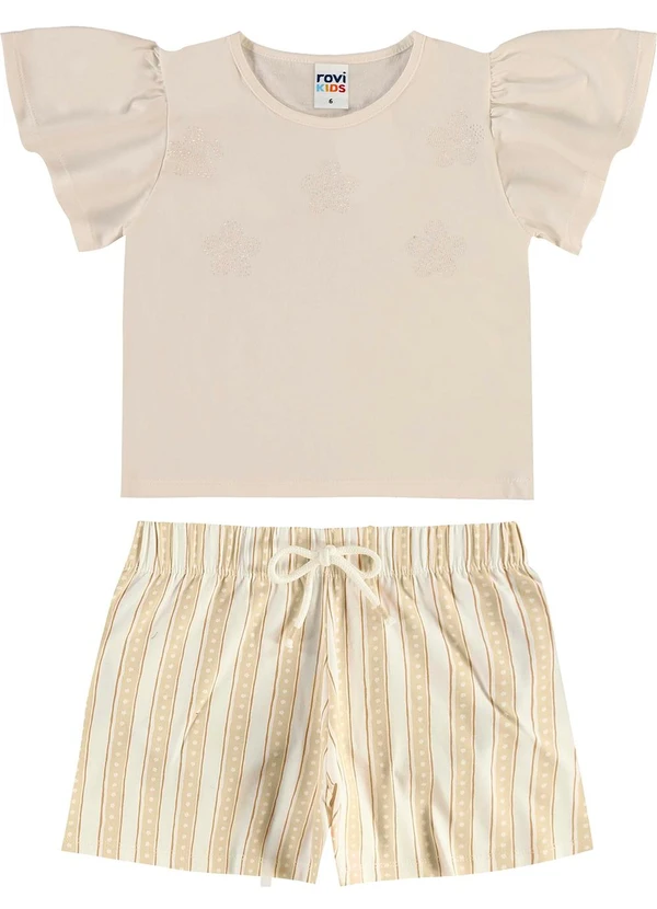 Rovi Kids - Conjunto Blusa com Shorts Infantil Bege