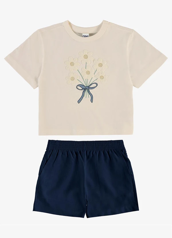 Rovi Kids - Conjunto Blusa com Shorts Infantil Bege