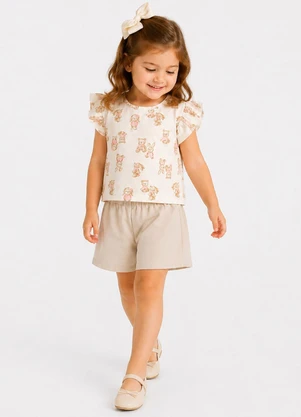Trick Nick - Conjunto Blusa com Shorts Infantil Bege - TRICK NICK