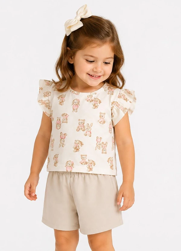 Trick Nick - Conjunto Blusa com Shorts Infantil Bege