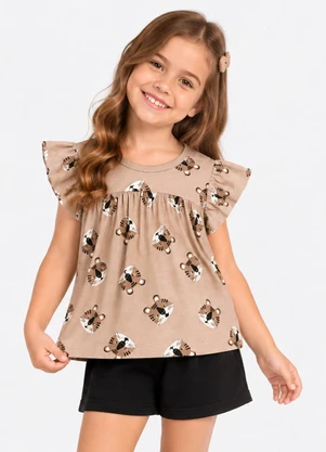 Select - Conjunto Blusa com Shorts Infantil Bege - SELECT