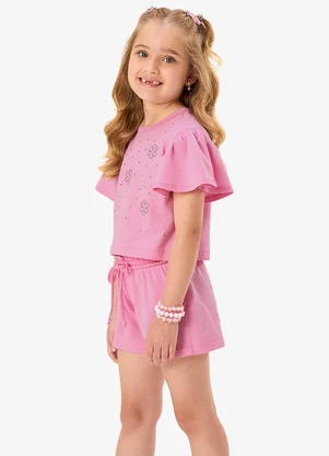 Rovi Kids - Conjunto Blusa com Shorts Infantil Rosa - ROVI KIDS