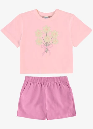 Rovi Kids - Conjunto Blusa com Shorts Infantil Rosa - ROVI KIDS
