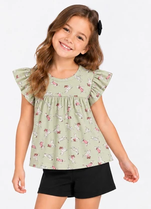 Select - Conjunto Blusa com Shorts Infantil Verde - SELECT