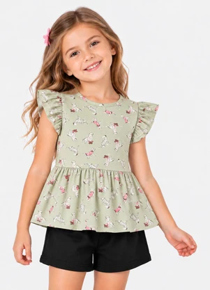 Select - Conjunto Blusa com Shorts Infantil Verde - SELECT