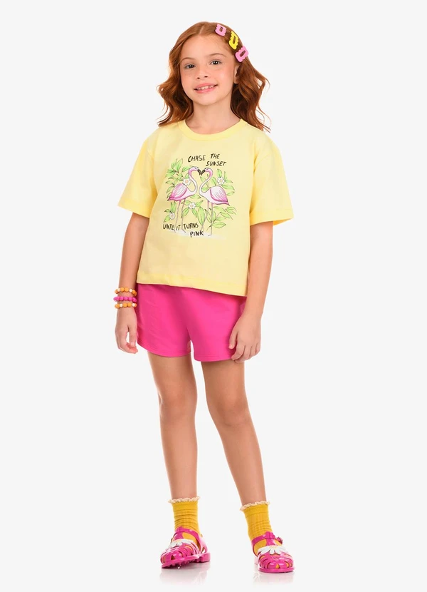 Rovi Kids - Conjunto Blusa com Shorts Meia Malha Amarelo 3