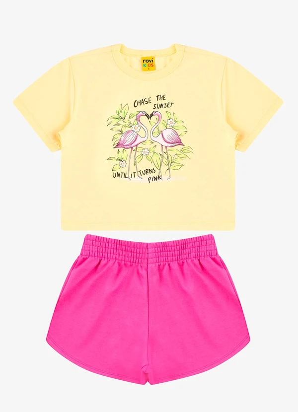 Rovi Kids - Conjunto Blusa com Shorts Meia Malha Amarelo 6