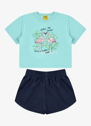 Rovi Kids - Conjunto Blusa com Shorts Meia Malha Azul - ROVI KIDS