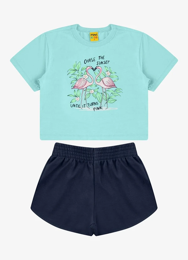 Rovi Kids - Conjunto Blusa com Shorts Meia Malha Azul