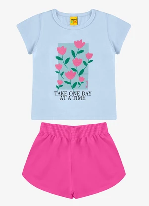 Rovi Kids - Conjunto Blusa com Shorts Meia Malha Azul - ROVI KIDS