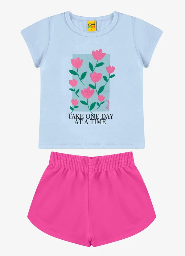 Rovi Kids - Conjunto Blusa com Shorts Meia Malha Azul