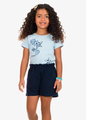 Rovi Kids - Conjunto Blusa com Shorts Meia Malha Azul - ROVI KIDS