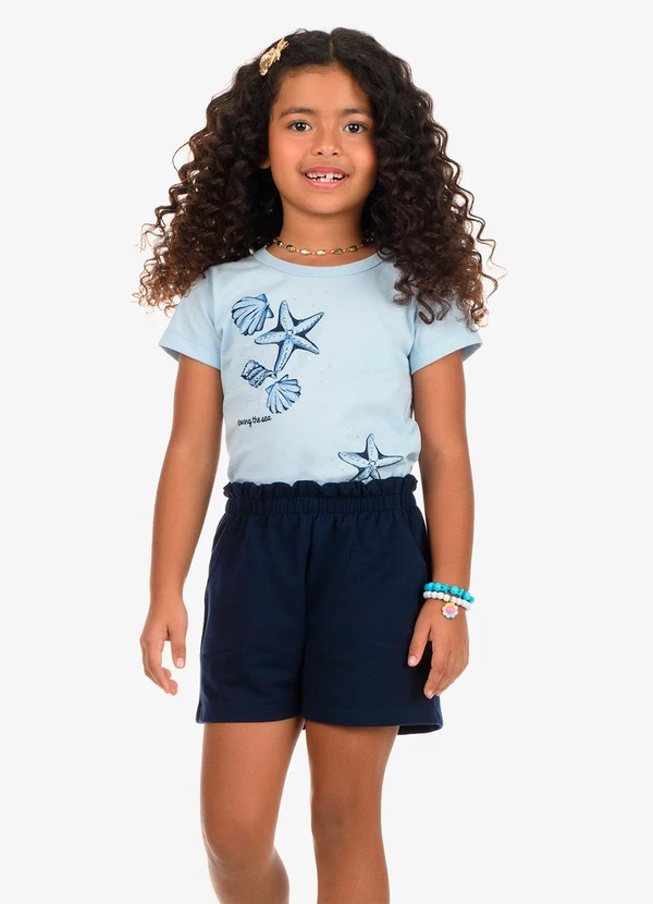 Rovi Kids - Conjunto Blusa com Shorts Meia Malha Azul