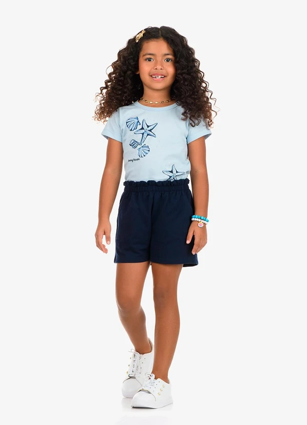 Rovi Kids - Conjunto Blusa com Shorts Meia Malha Azul 3