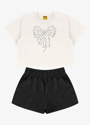 Rovi Kids - Conjunto Blusa com Shorts Meia Malha Bege - ROVI KIDS