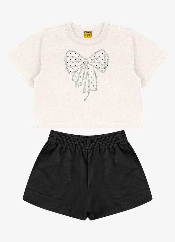 Rovi Kids - Conjunto Blusa com Shorts Meia Malha Bege