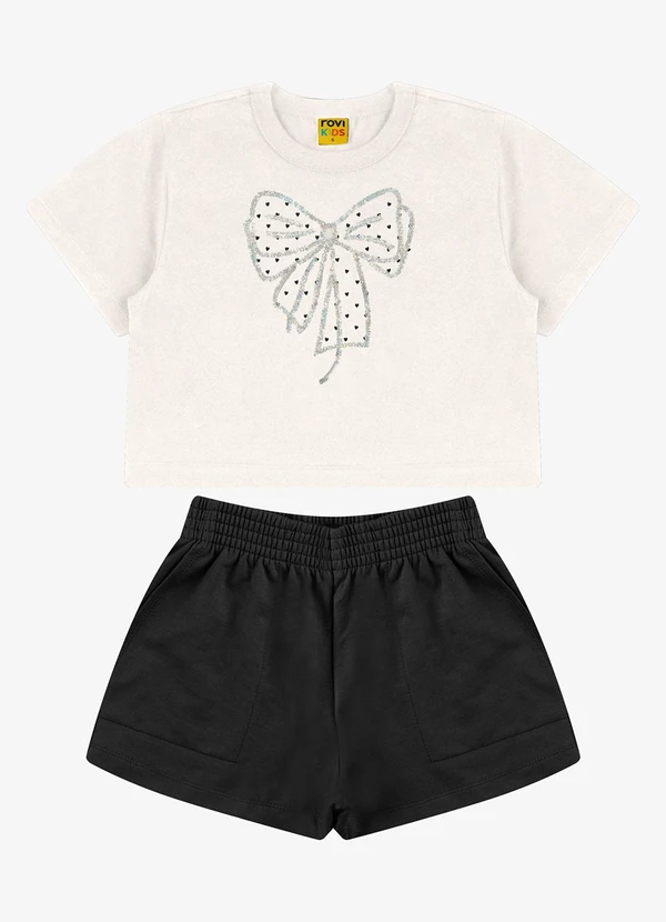 Rovi Kids - Conjunto Blusa com Shorts Meia Malha Bege 1