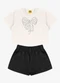 Rovi Kids - Conjunto Blusa com Shorts Meia Malha Preto - variação: Bege