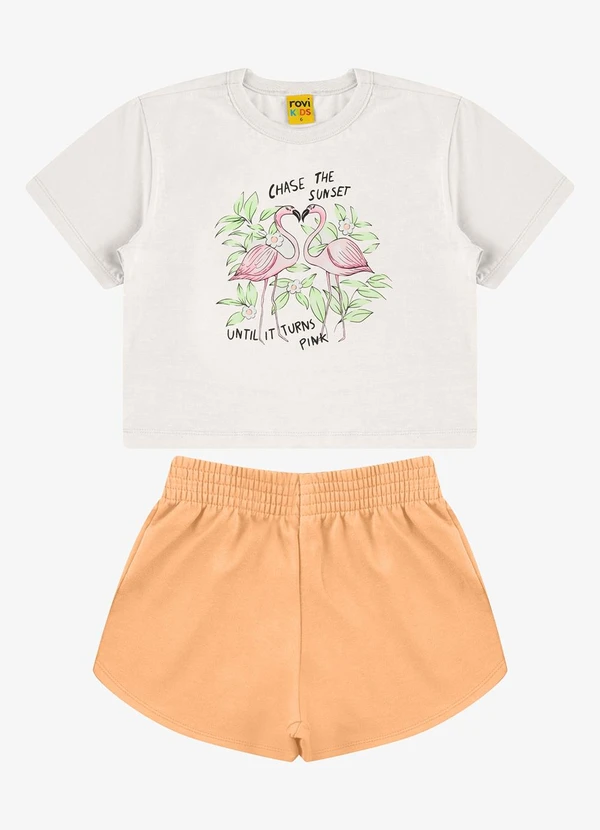 Rovi Kids - Conjunto Blusa com Shorts Meia Malha Bege