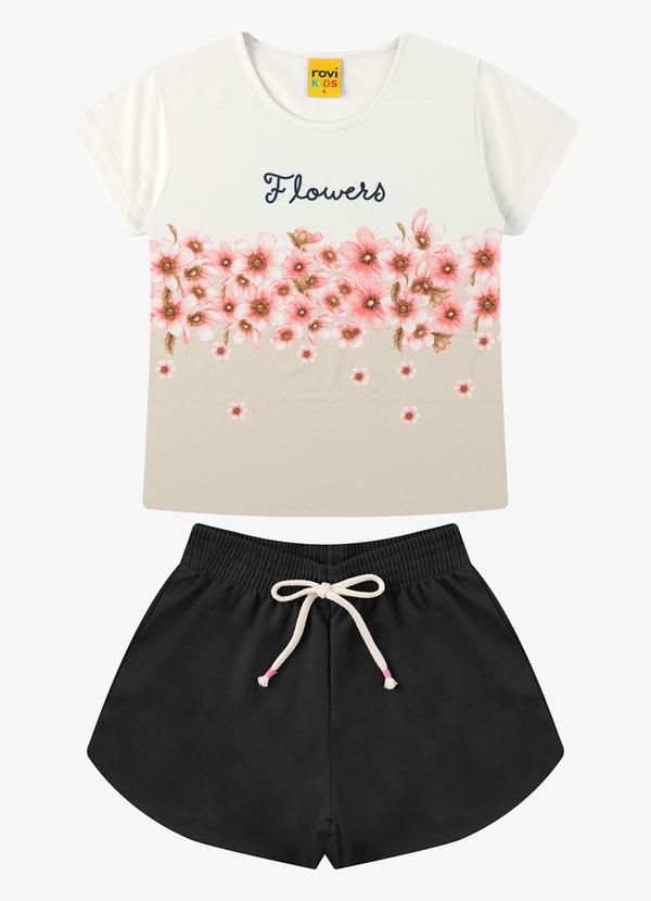 Rovi Kids - Conjunto Blusa com Shorts Meia Malha Bege